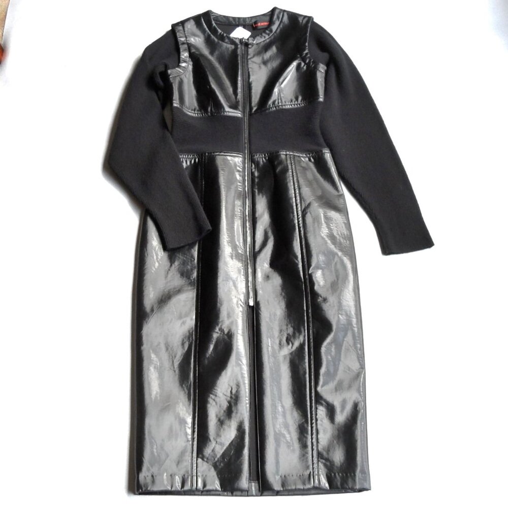 NWT$1050 RUNWAY COLLECTION Yigal Azrouel Knit Long Sleeves Leather Midi Dress 10 - Picture 4 of 16